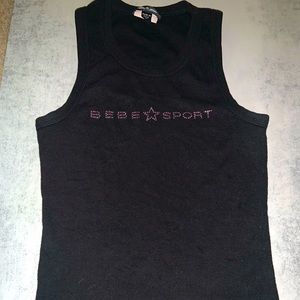 Rare Bebe Sport black tank with pink studs
